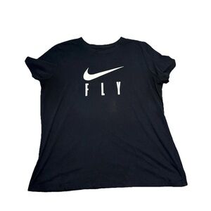 NIKE Women’s Dri Fit Graphic Top XL Black “FLY LOGO” In White Shirt